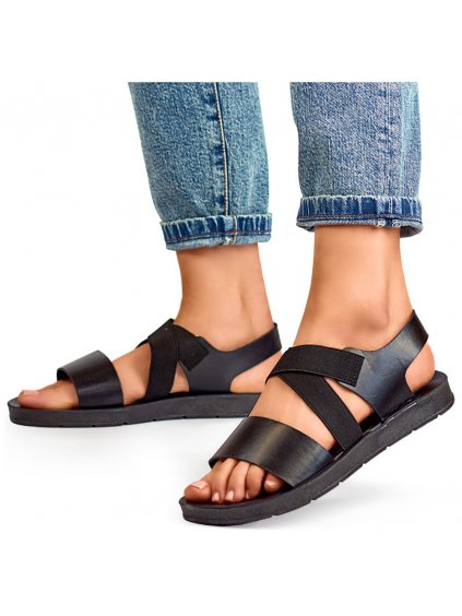 Černé dámské elastické sandály s elastickým svrškem