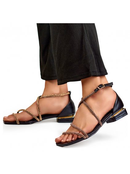 Elegantní dámské sandály se zirkony a nízkým podpatkem