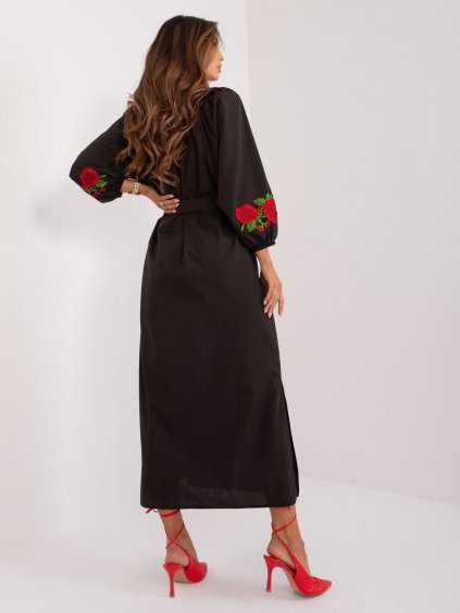 Černé dámské midi šaty s nabíranými rukávy - LAKERTA