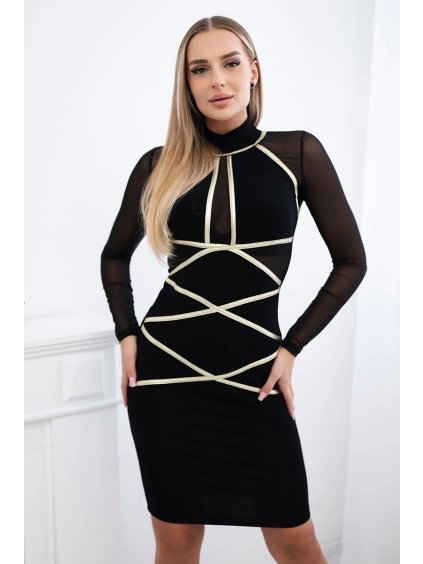 278943 4 cerne kratke damske saty z viskozy se sitovanymi rukavy