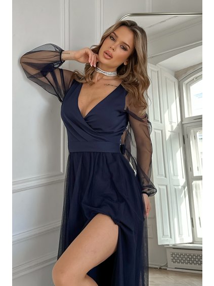 288222 krasne dlouhe plesove saty s dlouhym rukavem bicotone