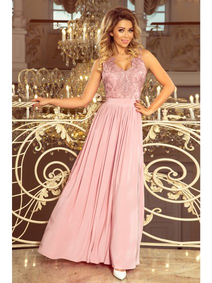 88299 lea dlouhe saty bez rukavu s vysivanym vystrihem taupe 215 5