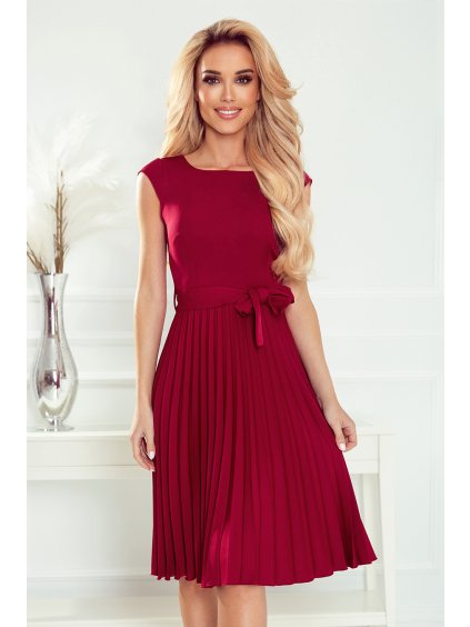 88902 lila plisovane saty s kratkymi rukavy barva vinova 311 11