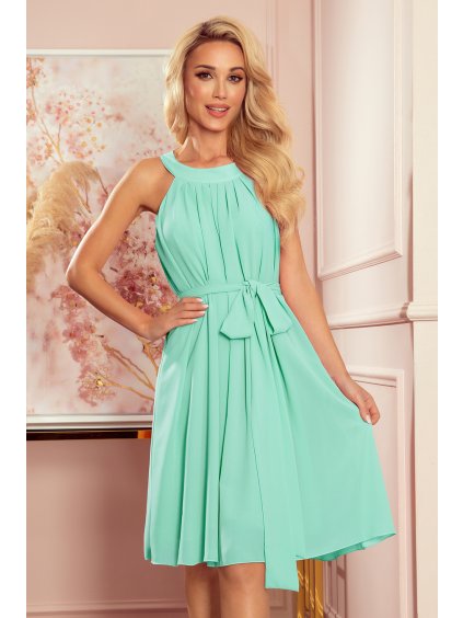 ALIZEE - šifonové šaty s vázáním - Mint barva - 350-5