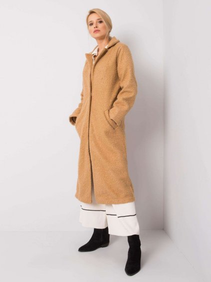 Elegantní dámský Béžový kabát z bouclé - RUE PARIS