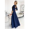 AMBER elegantní krajkové dlouhé šaty s výstřihem - tmavě modré - 309-6