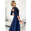 AMBER elegantní krajkové dlouhé šaty s výstřihem - tmavě modré - 309-6