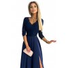AMBER elegantní krajkové dlouhé šaty s výstřihem - tmavě modré - 309-6