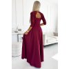 Elegantní dlouhé společenské maxi šaty s krajkovým výstřihem AMBER - vínové - NUMOCO