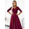 Elegantní dlouhé společenské maxi šaty s krajkovým výstřihem AMBER - vínové - NUMOCO