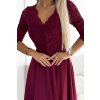 Elegantní dlouhé společenské maxi šaty s krajkovým výstřihem AMBER - vínové - NUMOCO