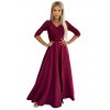 Elegantní dlouhé společenské maxi šaty s krajkovým výstřihem AMBER - vínové - NUMOCO
