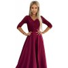Elegantní dlouhé společenské maxi šaty s krajkovým výstřihem AMBER - vínové - NUMOCO