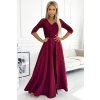 Elegantní dlouhé společenské maxi šaty s krajkovým výstřihem AMBER - vínové - NUMOCO