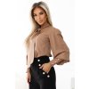 Jedinečná business halenka s dlouhými rukávy, vázáním a knoflíky - karamelová barva - NUMOCO