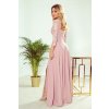 AMBER elegantní krajkové dlouhé šaty s výstřihem - růžové - 309-4