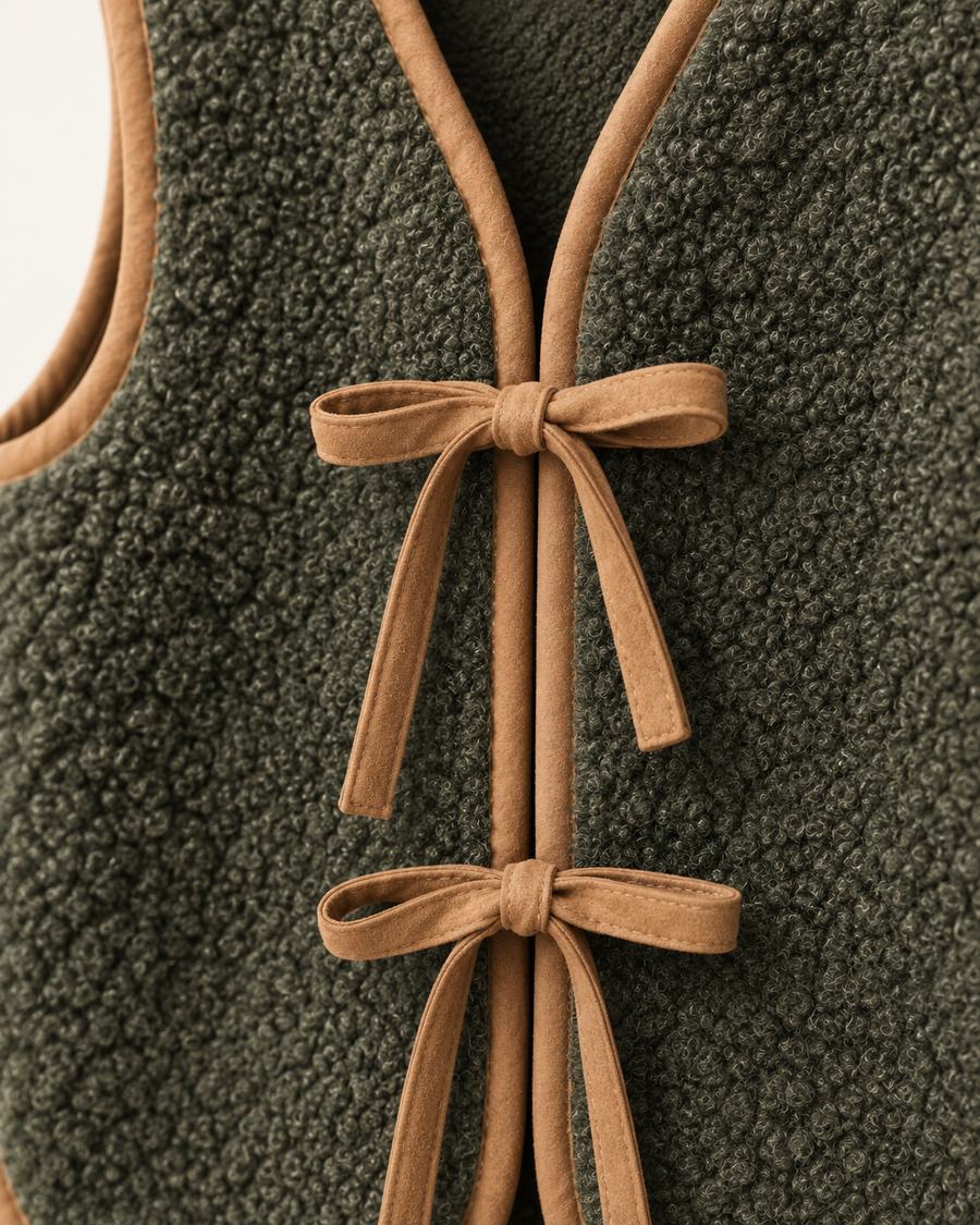 Detail materiálu a viazania krátkej dámskej merino vesty