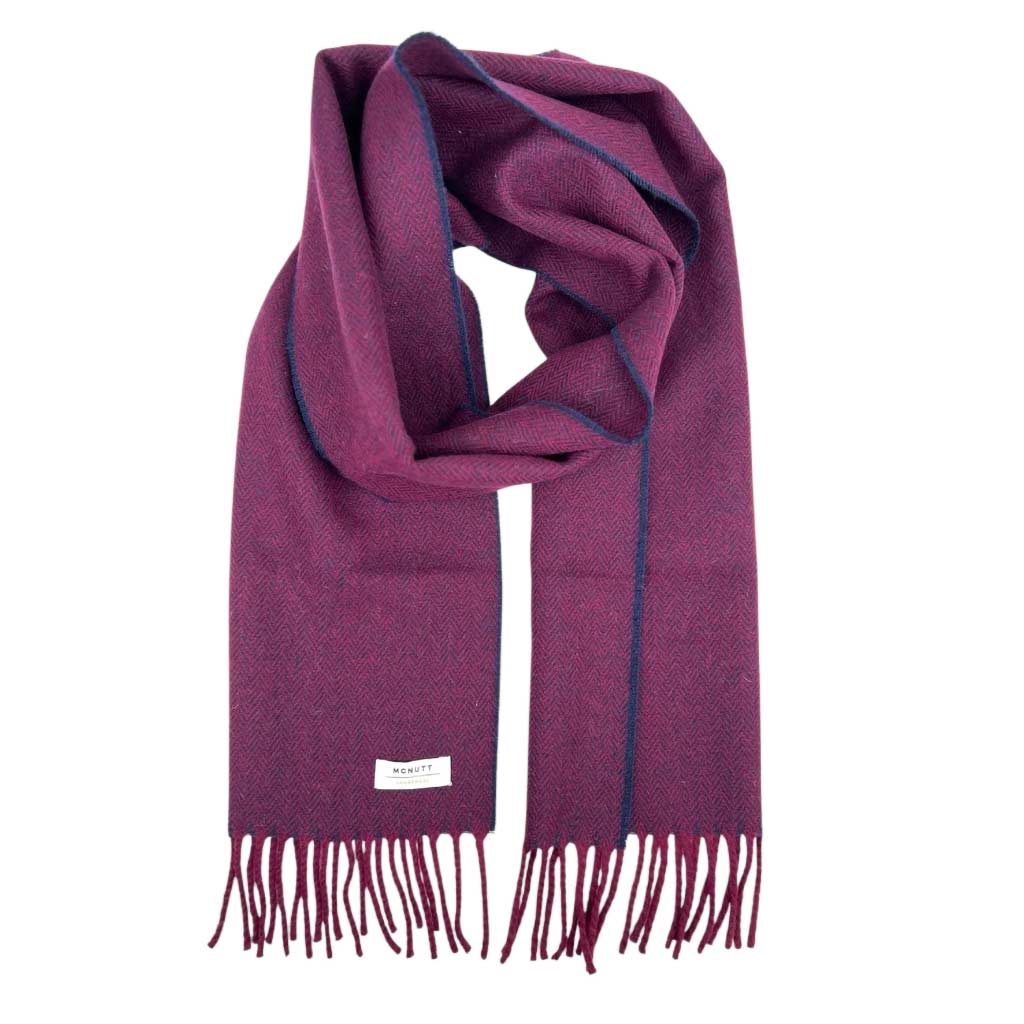 Burgundy merino šál – 100 % jahňacia ovčia vlna, herringbone (Rybia kosť), burgundy a navy