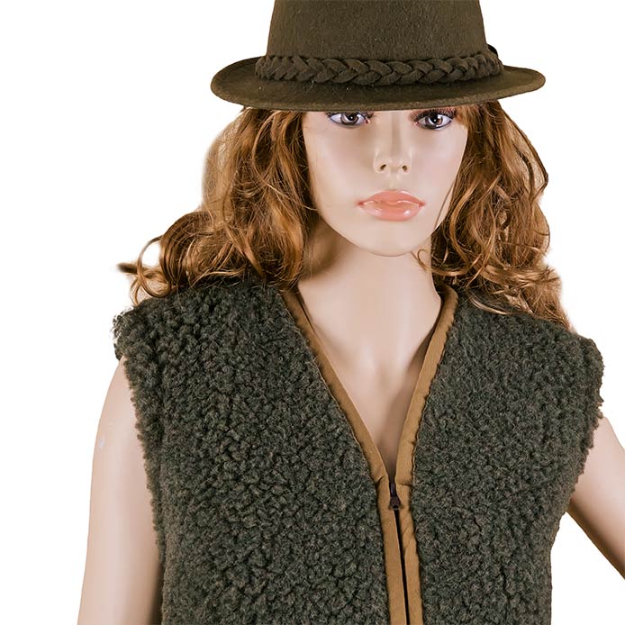 Dámska poľovnícka merino vesta – zelená, detail a strih