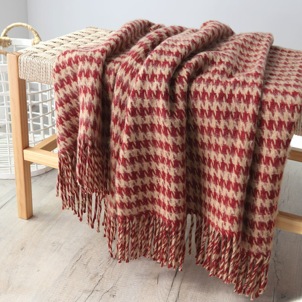 Merino pléd MELODY 140×200 – bordovo-béžový vzor Pepita