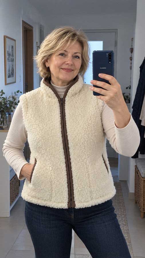 Žena v dámskej Merino veste Matesko