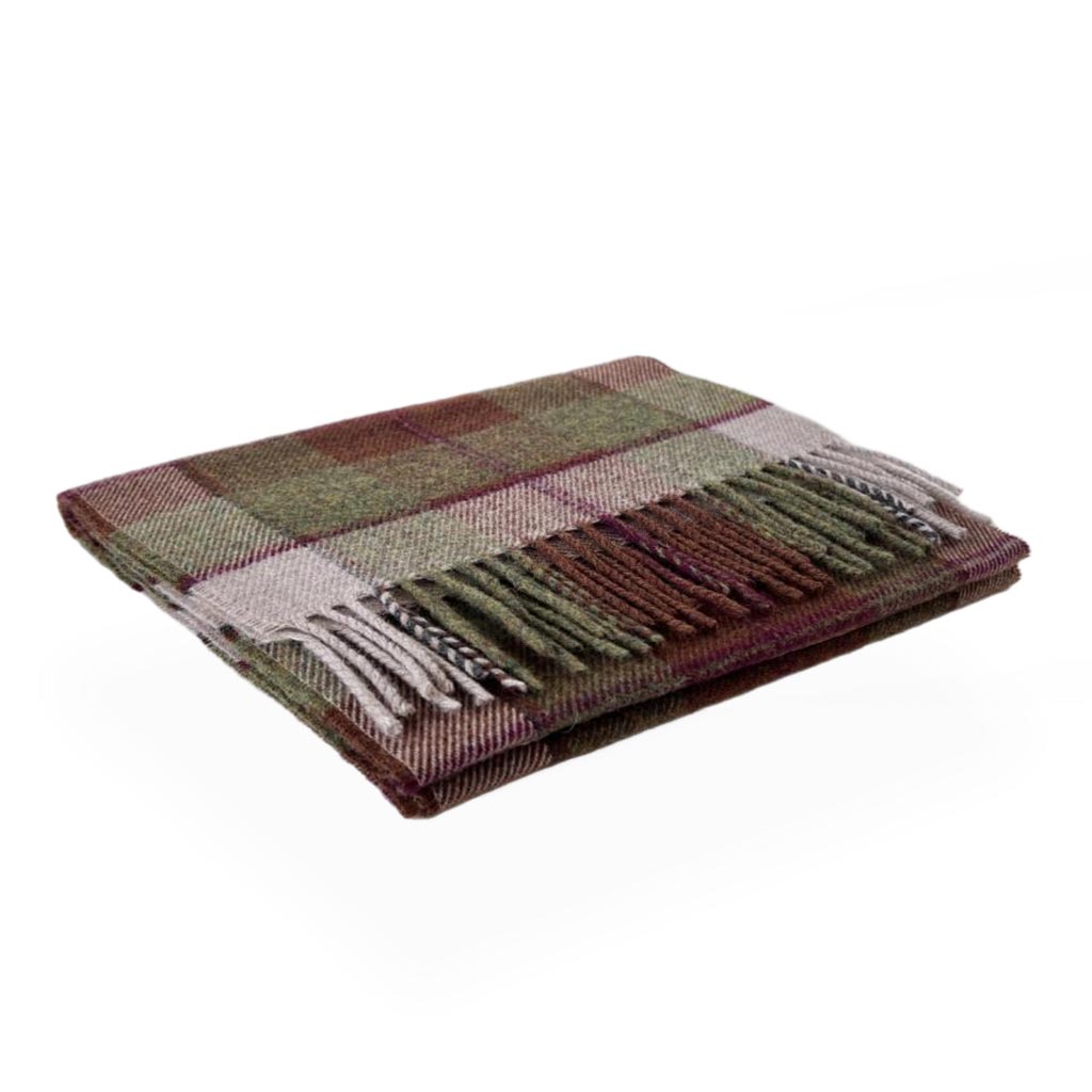 Pánsky merino šál z jahňacej ovčej vlny – zeleno-hnedá kocka, poľovnícke jesenné farby