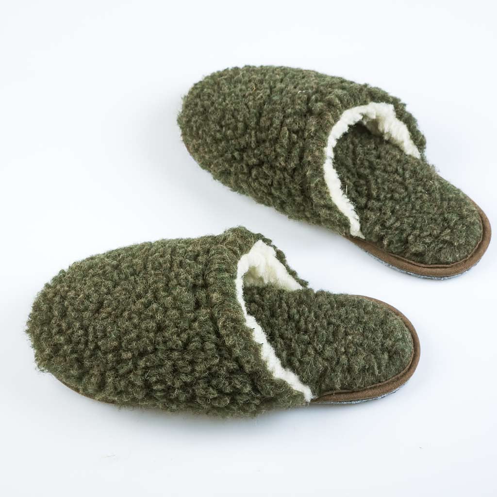Zelené pánske merino papuče z ovčej vlny na zimu – Matesko