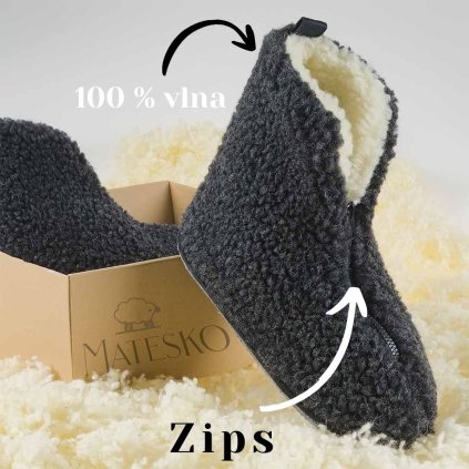Merino vysoke papuče na zips