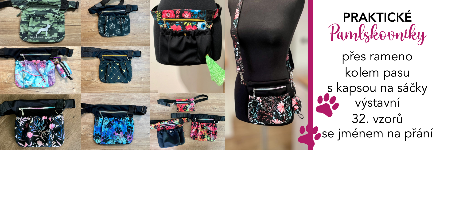 pamlskovník, pamlskovník přes rameno, výstavní pamlskovník, kapsa na pamlsky
