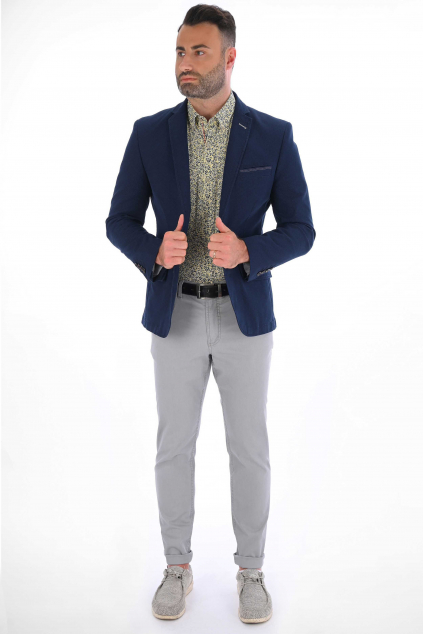 Tmavomodré sako s jemným vzorom ULTRA SLIM, bavlna stretch (Výšková veľkosť 3, Šírková veľkosť 56)