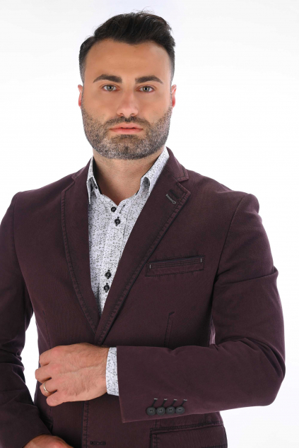 Bordové sako SLIM STRIH, bavlna stretch (Výšková veľkosť 5, Šírková veľkosť 56)