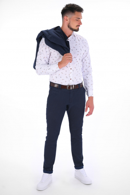 Tmavomodré nohavice s mikrovzorom Chinos ULTRA SLIM, bavlna stretch (Výšková veľkosť 3, Šírková veľkosť 64)