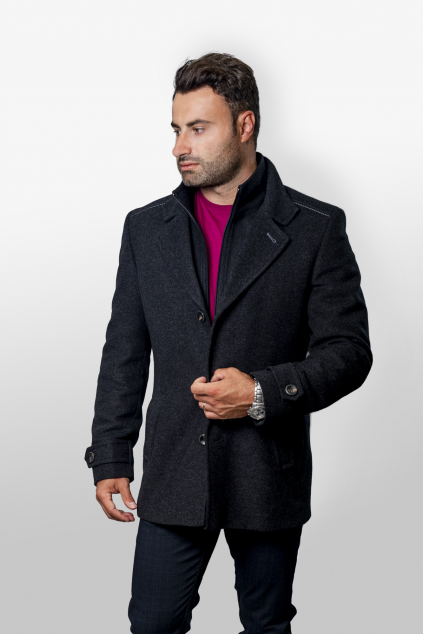 Krátky kabát s odopínateľným golierom na zips SLIM STRIH, 70% vlna (Výšková veľkosť 4, Šírková veľkosť 62)