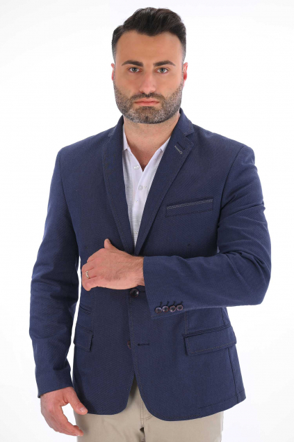 Tmavomodré sako s jemným  vzorom SLIM STRIH, bavlna stretch (Výšková veľkosť 3, Šírková veľkosť 52)