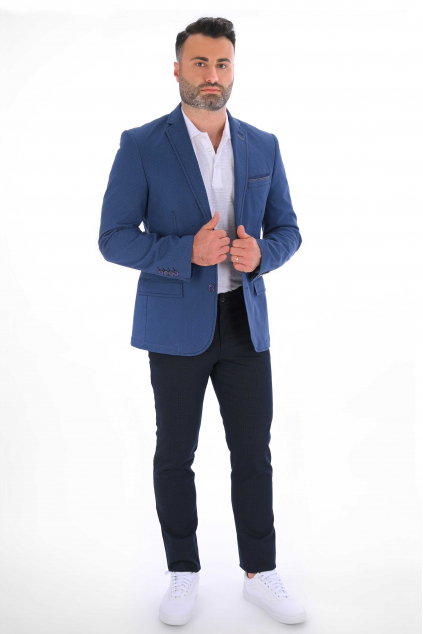 Modré sako s jemným vzorom            SLIM STRIH, bavlna stretch (Výšková veľkosť 4, Šírková veľkosť 52)