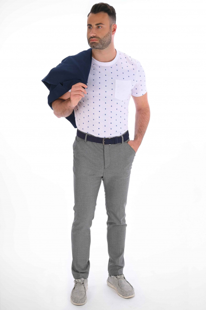 Šedosivé nohavice Chinos SLIM STRIH, klasické (Výšková veľkosť 3, Šírková veľkosť 50)