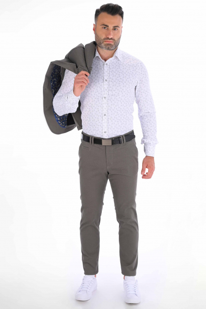Šedé nohavice s mikrovzorom Chinos ULTRA SLIM, bavlna stretch (Výšková veľkosť 3, Šírková veľkosť 50)
