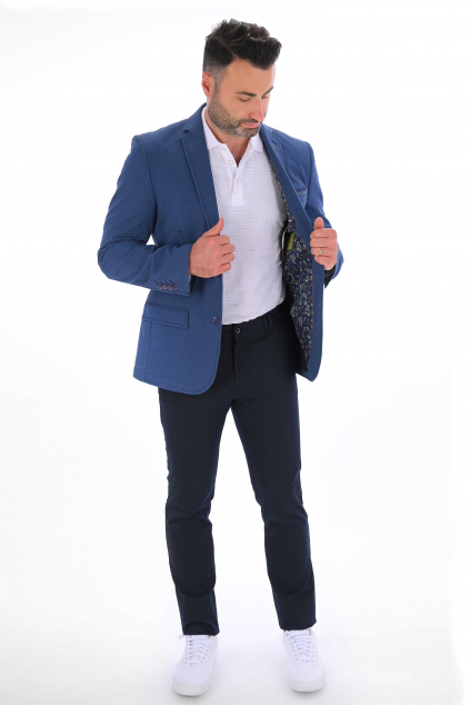 Tmavomodré nohavice -Káro Chinos ULTRA SLIM, bavlna stretch (Výšková veľkosť 3, Šírková veľkosť 50)