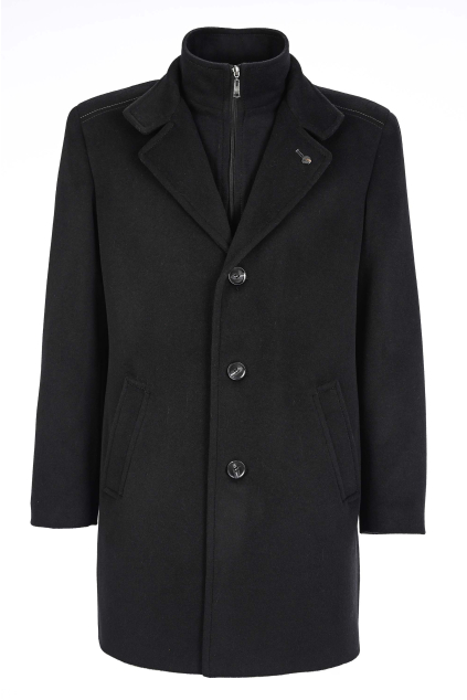 Elegantný vlnený kabát so stojačikovým  golierom na zips SLIM STRIH (Výšková veľkosť 3, Šírková veľkosť 66)
