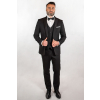 Čierny oblek s elegantným golierom SLIM STRIH, elegantný (Výšková veľkosť 3, Šírková veľkosť 50)