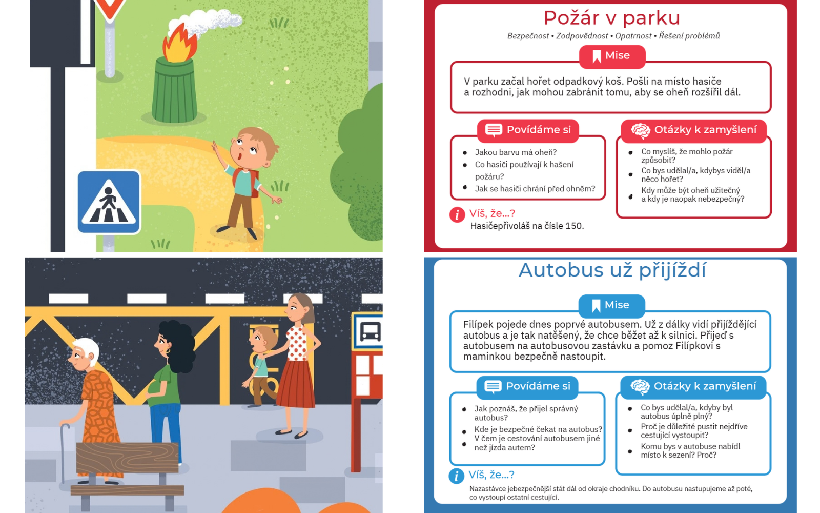 Ukázky skutečných misí z edukačních kartiček Matino Město