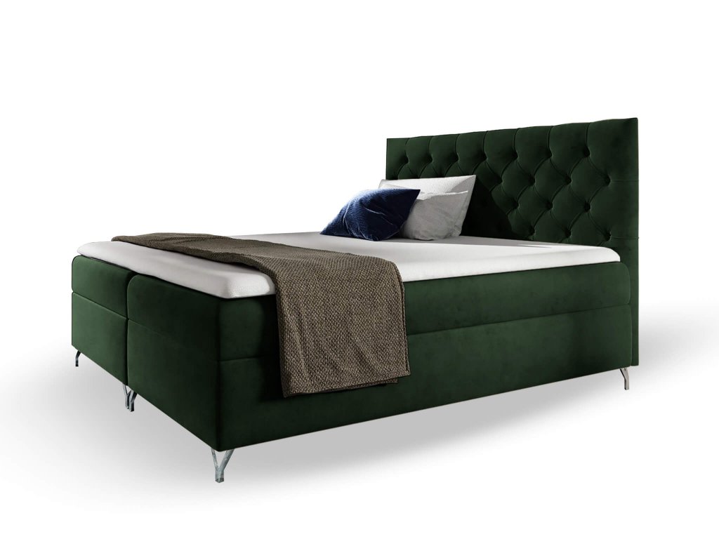 GULIETTE ágyneműtartós boxspring ágy matracokkal - zöld