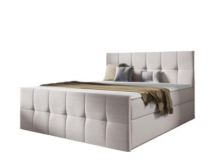 CHARLOTTE kárpitozott boxspring ágy ágyneműtartóval és matraccal - krémszín