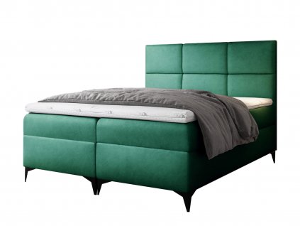 FAVA kárpitozott boxspring ágyneműtartós ágy fedőmatraccal - zöld Velvet