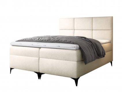 FAVA kárpitozott boxspring ágyneműtartós ágy fedőmatraccal - krémszínű Velvet