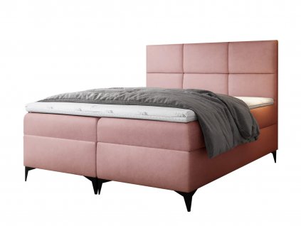 FAVA kárpitozott boxspring ágyneműtartós ágy fedőmatraccal - rózsaszín Velvet