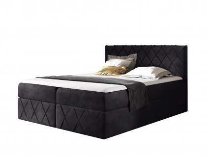 Fekete PAROS Lux ágyneműtartós kárpitozott boxspring ágy