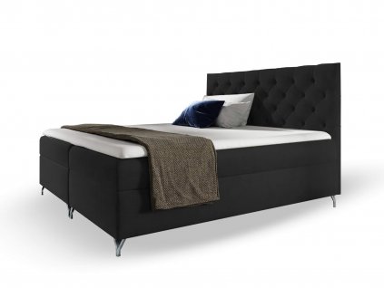 GULIETTE ágyneműtartós kárpitozott boxspring ágy matracokkal - fekete