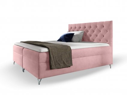 GULIETTE ágyneműtartós kárpitozott boxspring ágy matracokkal - rózsaszín