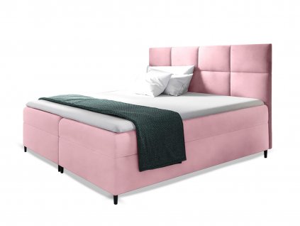 Rózsaszín LEILA kárpitozott boxspring ágy matraccal és ágyráccsal